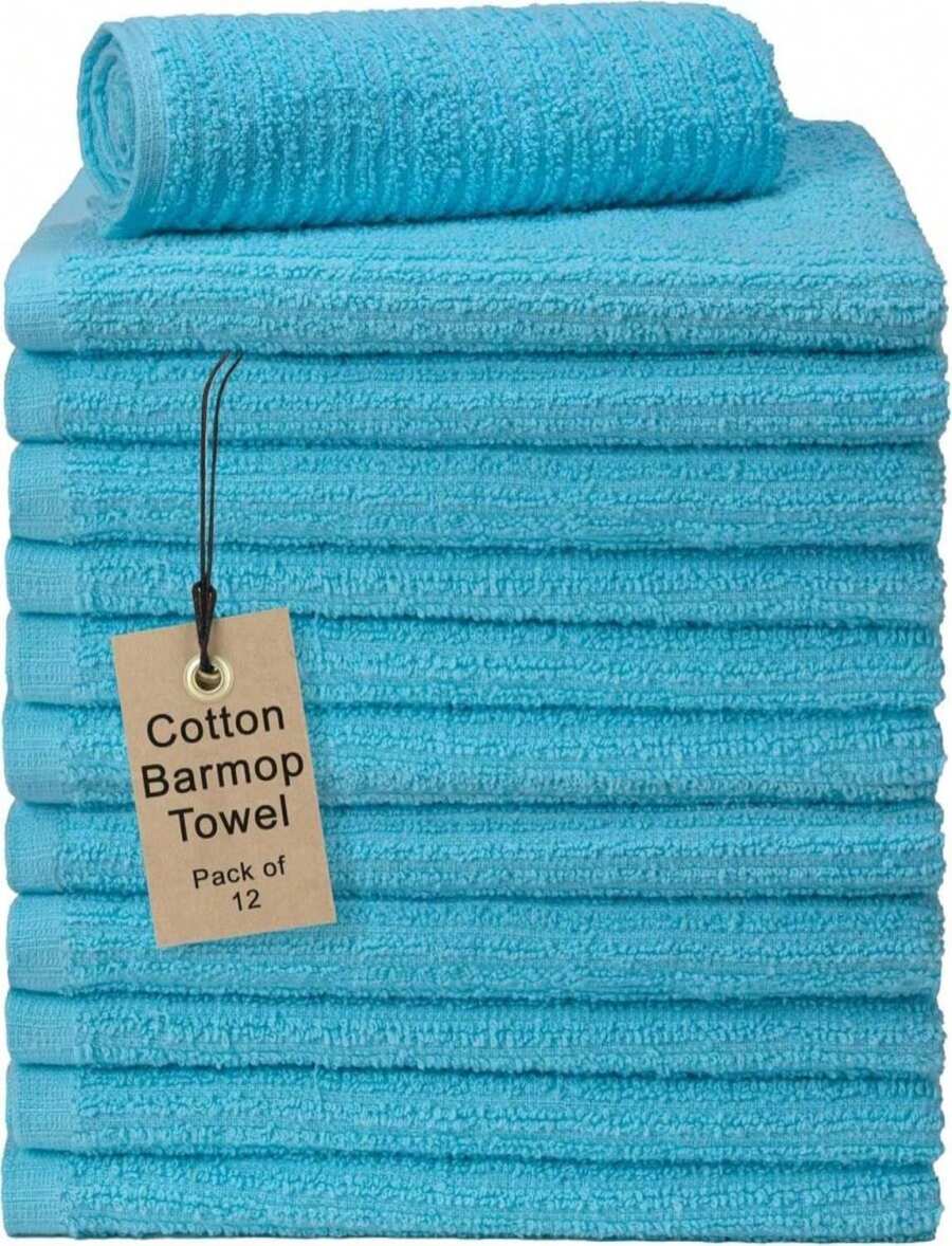 Textila Bar Mop Towels - 12x12 Inches - Pack Of 10 - White - Cotton Dish Cloths &Amp; Cleaning Towels For Kitchen, Bar, Restaurant, Household Use U2013 Absorbent, Durable, Reusable - ColorB - 查看 1