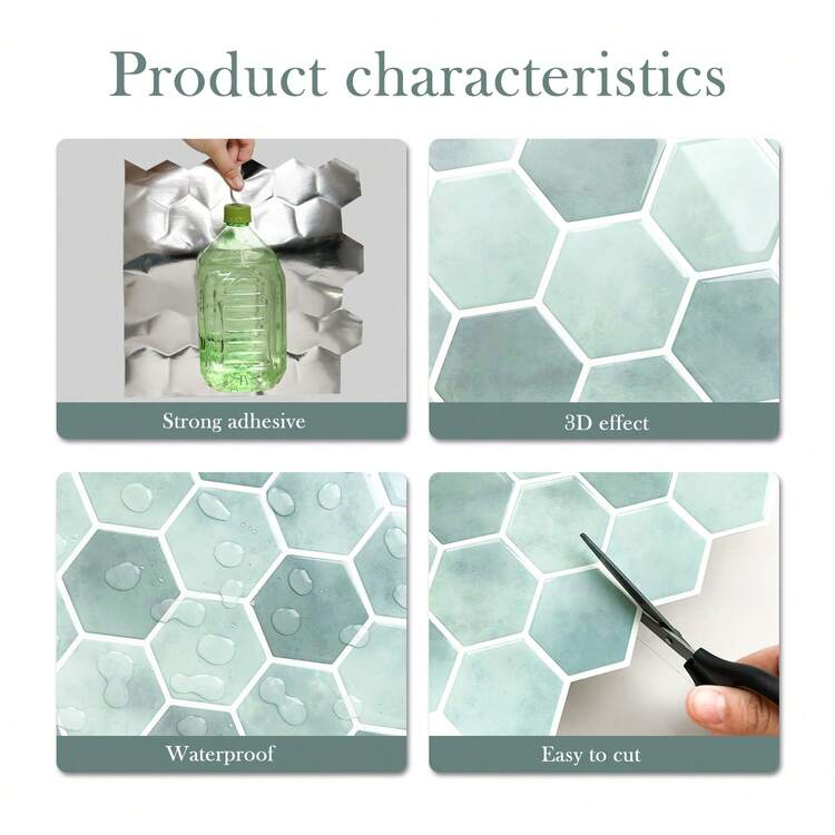 WoStick 1/4/10 Peças Azulejos Autoadesivos Hexagonais Impermeáveis e Anti-óleo, 12 Polegadas X 12 Polegadas - Fácil de Instalar Azulejos de Parede Autocolantes para Cozinha, Banheiro e Decoração do Lar - Multicolorido - Visão 4
