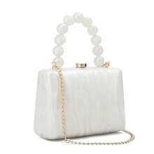 Gets Acrylic Evening Clutch Bag Marbling Handbag For Women With Pearl Chain Crossbody Purse Formal Wedding Prom Party Luxury Designer Fashion Accessory - trắng - Xem 1