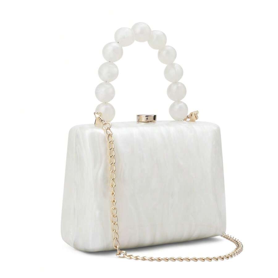 Gets Acrylic Evening Clutch Bag Marbling Handbag For Women With Pearl Chain Crossbody Purse Formal Wedding Prom Party Luxury Designer Fashion Accessory - trắng - Xem 1