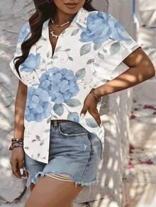 New Plus Size Women's Clothing, Women's 3D Digital Print Plus Size Clothing, Full Print Short Sleeve Shirt Plus Size Clothing, Single-Breasted Short Sleeve Shirt Plus Size Clothing, Classic Collar Design Plus Size Clothing, Spring/Summer/Autumn Versatile Plus Size Clothing, Suitable For Casual Outings And Formal Occasions Plus Size Clothing - Multicolor - View 5