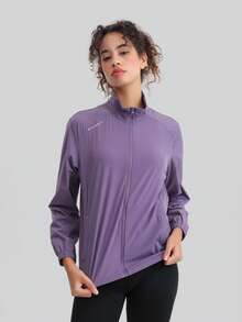 Women's Lightweight Breathable UV Protection Jacket, Outdoor Sports Quick Dry Fashionable Printed Casual Windbreaker For Summer Spring - Purple - View 6
