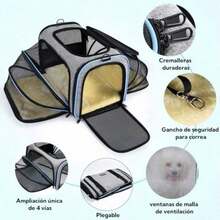 Bolsa Transporte Transpirable para Gatos y Perros Transportín de Plegable y Expandible para Mascotas Transportín para Mascotas con Alfombrilla de Forro Polar y Diseño de 4 Ventanas - Gris - Ver 2