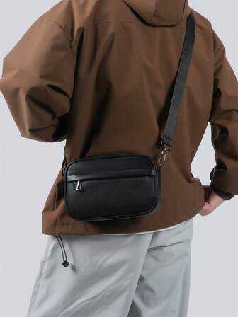 1 pièce Sac bandoulière carré en cuir PU pour hommes, cadeau de voyage d'affaires de couleur contrastée, sac d'épaule pour le camping extérieur et le cyclisme, convient pour l'hiver et l'été, rentrée scolaire