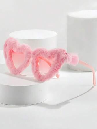1 Pair Rhinestone Embellished Plush "Dopamine Girl" Cat Eye Sunglasses, Fun Photo Prop For Valentine's Day, Christmas, New Year, Party Events