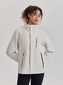 1pc Solid Color Lightweight Windbreaker Jacket, Spring/Autumn Outdoor Sports Hooded Waterproof Windproof Running Hiking Coat White - White - View 8