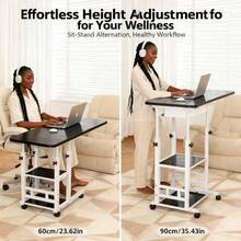 Office Computer Desk, Foldable Mobile Desk With Adjustable Height, Wheels And Storage Drawers - Space-Saving Bed/Sofa Computer Desk, Sturdy Small Work Table, 3-Tier Metal Desk, Suitable For Bedrooms, Living Rooms, Offices, Etc. - 三層黑色電腦桌(升級款&aaa) - 查看 7