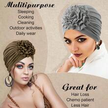 Chemo Turban Headwear Soft Cap Flower Turban Elastic Head Wrap For Patients Hair Loss - Đen, Trắng, Nâu, Xám đậm - Xem 2