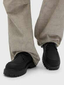 男士时尚黑色厚底系带休闲正装鞋，适合派对、复古、正式场合、婚礼、工作和约会等场合。 - 黑色 - 查看 5