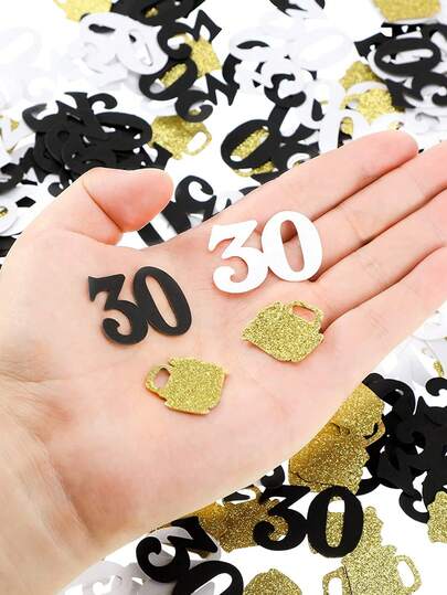 100pcs/Set 30th Birthday Party Table Confetti Black Gold Number 30 Birthday Decoration With Beer Glass Elements