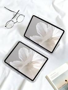 1pc Transparent Acrylic Gray Bow Painted Flat Protective Case, Suitable For IPad Protective Case, Suitable For IPad Mini6/Mini7/Air/Air2/9.7/9th10.2/10.5/Air4/Air5/10.9/Pro11inch/10th/11th(A16)/Air 11-In.(M2)-2024/Pro11(M4) 2024, High Transparency Acrylic Shell, Minimalist/Classic Design, Product Does Not Include Stylus, Some Models Come With Lens Frame & Tri-Fold Stand, Built-In Stylus Slot - Grey - View 4