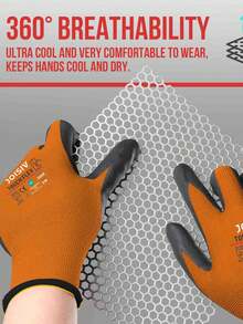 6 paires/12 paires de gants de travail enduits de nitrile, prise antidérapante microporée, respirants et durables, convenant pour la manutention en entrepôt, le jardinage, les outils ménagers, les projets de DIY, la construction, la machinerie et la réparation automobile - Orange/Gris - Orange brûlé - Voir 6