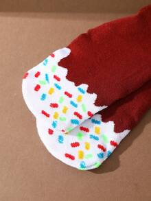 1 par de calcetines de media caña creativos de colores múltiples con diseño de helado, caja de regalo, nuevos calcetines deportivos unisex de otoño/invierno 2025, diseño inspirado en alimentos imaginativos, tejido de punto, largos y gruesos, suaves y cómodos - Multicolor - Ver 9