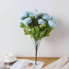 Duovlo Artificial Peony Silk Flowers Fake Flowers Vintage Wedding Home Decoration,Pack Of 1 (Spring Blue),20.87*3.5,SpringBlue - 春藍 - 查看 4