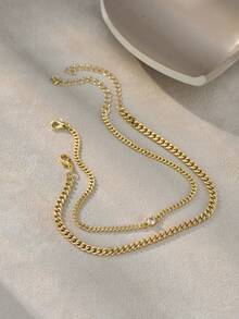 Nooxian 2件套夏季假日时尚简约立方氧化锆金色链条脚链套装（女士） - 金黃色 - 查看 4