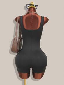 Women's Black Square Neck Sexy Slim Fit Jumpsuit ,Fitted Strappy Casual Everyday Jumpsuit, Spring And Summer, Women's Clothing - Black - View 3