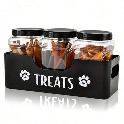 3pcs Pet Food Storage Containers Set - Rustic Style Airtight Plastic Containers For Cat/Dog Food, Black