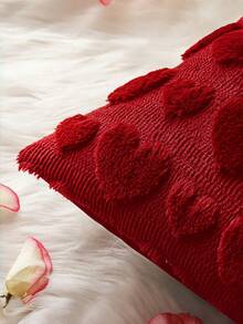1PC Valentines Pillow Covers Valentines Day Beige Heart Love Decorative Cute Soft Plush Faux Fur Throw Pillows For Girl Couch Sofa Bedroom Holiday Home Decor,Red - Red - View 2
