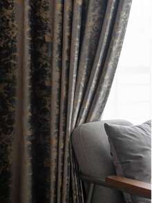 1片北欧极简主义黑色金箔穿孔遮光窗帘 - 灰色 - 查看 6