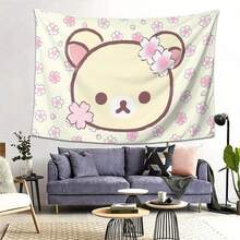 Lightweight And Machine-Washable Rilakkuma Tapestry - Cute Floral Design With Bear Patterns, Perfect For Bedrooms, Living Rooms And Dormitories - No Power Required, Polyester Fabric, Gram /, Bear-Themed Home Decoration - 1PC - 查看 5