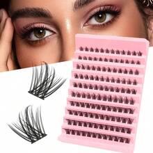120 piezas Racimos de pestañas volumen DIY, racimos de pestañas súper suaves de 8-16 mm, extensiones de pestañas en racimo con rizo D, pestañas individuales esponjosas de ojo de gato para principiantes - Negro - Ver 2