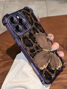 2026hot,1pc Creative Brown Leopard Pattern Butterfly Compatible With Apple Phone17/16/15/14/13/12/11/ProMax/Pro/Plus/Xs Max/XS/X,Four Corner Anti Fall Transpart Soft Shell Anti-Slip, Anti-Drop, Camera Ls Protection, Silicone Anti Wear Phone Case.Holiday Phone Accessories.Anime Mobile Phone Case 16 Case Rilakkuma - 深紫色 - 查看 3
