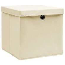 Boîtes de rangement vidaXL avec couvercles, lot de 4, couleur crème, 32 x 32 x 32 cm, en tissu - Beige - Voir 3