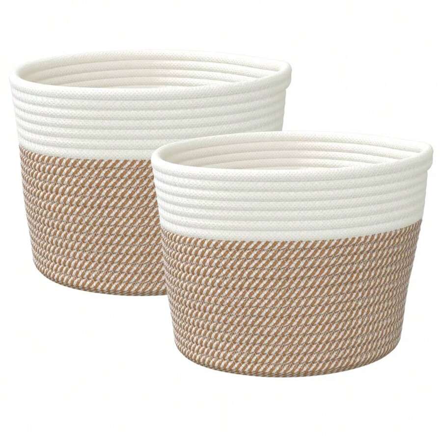 vidaXL Cestos de guarda 2 pcs castanho e branco Ø24x18 cm algodão - Multicolorido - Ver 1