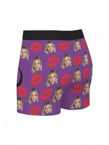 Personalized Photo Boxer Briefs For Men - Custom Face/Name/Photo Underwear Suitable For Valentine's Gifts, Anniversary, Or Daily Wear - Unique Matching Boxer Shorts With Your Own Picture Or Lip Print (Comfortable Stretch Fit) - 紫色 - 查看 6