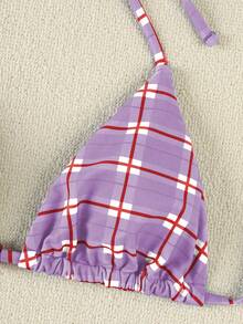 Ladies' Purple And Red Checkered Thin Striped Bikini With Metal Buckle Decoration, Sexy Resort Swimsuit, Two Pieces Swimsuit Set Beach Summer Spring 2026,Birthday Outfits For Women,Gym Wear Women,Elegant Dress Women,Elegant Dress Women,Vacation Outfits Women,Going Out Top - Multicolor - View 4