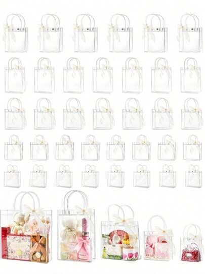 10 piezas de 15~25cm Bolsas de regalo de plástico transparente con asas, reutilizables, bolsas de obsequio con cintas, bolsas de embalaje de regalo transparentes, adecuadas para bodas, cumpleaños, regreso a la escuela, San Valentín y otras ocasiones