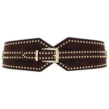 1件装多色女士宽弹力腰带，复古铆钉装饰，加厚弹力腰带，适合搭配连衣裙、金色搭扣波西米亚西部风女式时尚腰带、束腰带，适用于连衣裙、连体裤、牛仔裤等西部服饰，颜色包括酒红色、黑色、棕色、绿色、红色、米色、蓝色、橙色、咖啡色、酒红色等。女士腰带，束腰带，下胸围束身腰带，Y2K风格，四季皆宜，日常穿着配饰。