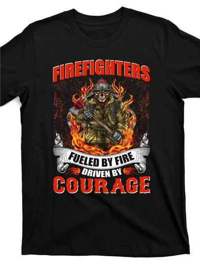 Camia "Bomberos impulsados p el fuego y la valentía" (ffb8319474) en col negro. Imagen del producto.