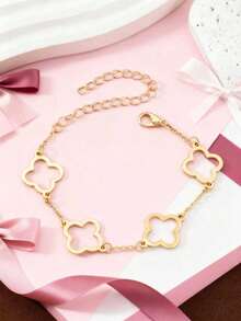 1 pieza Trébol de cuatro hojas hueco de moda clásico y versátil, regalo perfecto - hueco dorado - Ver 3