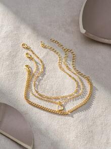 Nooxian 3pcs/Set Heart Decor Delicate Luxury Bracelet Set, Suitable As Gift For Girls - Yellow Gold - View 3