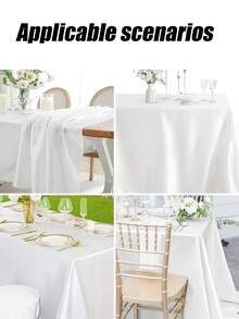 1件白色长方形桌布，尺寸145*320厘米/145*260厘米/145*180厘米，缎面质感，面料光滑，适用于用餐、婚礼、派对、情人节主题派对餐桌装饰。