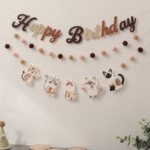 Decoraciones de fiesta con tema de gato de dibujos animados - Pancartas, banderas y decoración colgante para razas de gatos Siamés, Maine , Ragdoll y Bengal de pelo corto - Multicolor - Ver 17