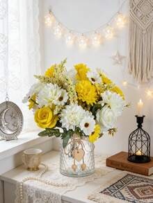 1/3 Pcs 13.8" Artificial Silk Chrysanthemum, Rose, Daisy Flowers, Realistic Flowers, Valentine's Day Gift, DIY Wedding Bouquet, Party, Home Living Room, Kitchen, Garden, Hotel, Office Decor, Thanksgiving Decor, DIY Wreath, Gift, Tabletop Centerpiece, Birthday Decor, Indoor Outdoor Decor, Loose Fake Plastic Flowers, Vase Decor, Farmhouse Home Decor, Boho Wedding - Yellow - View 7