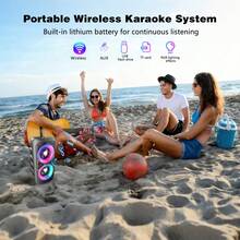 1 Portable Outdoor Wireless Speaker With Subwoofer And Wired Microphone Dual-Speaker Sound Quality, RGB Party Mood Lighting, FM Radio, Type-C Charging, Rechargeable Battery, TWS Pairing, TF Card Slot. Ideal For Outdoor Adventures, Home Parties, Office Breaks, And Stage Lighting Effects. Disco And Yoga Party Sound System | Stylish Stand-Alone Design Without Microphone | Rechargeable Speaker - 黑色 - 查看 7