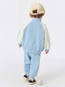 mini bala Spring Baby Boys' Campus Style Outfit, Breathable Jacket And Pants, Casual Set - Gray Blue - View 5