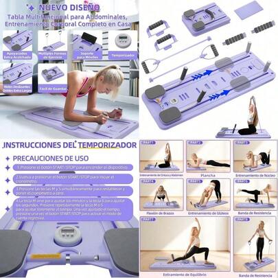 Tabla Multifuncional para Abdominales Tabla Deslizante de Pilates 7 en 1 Gimnasio Multifuncional Plegable Rodillo Abdominales Rebote Automático Ejercicio de Tabla Abdominal