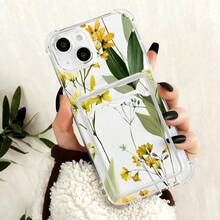 Funda para teléfono con tarjetero, diseño de flores amarillas y hojas verdes, mostrando un estilo artístico fresco y elegante, compatible con los modelos  17, 16, 15, 14 PLUS, 13, 12, 11 PRO MAX, perfecta para regalar. - Colores mixtos - Ver 10