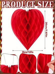 1/5个心形蜂窝球装饰 - 红色纸质派对装饰，适用于圣诞节、情人节、婚礼、生日和各种节日 - 无需用电，可用丝带轻松悬挂，可用作节日活动背景、节日装饰和节日设计 - 紅色 - 查看 4