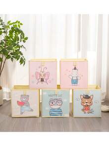 16升无盖可折叠可水洗卡通动物图案布艺收纳盒，白色，适用于婴儿房和儿童房收纳，非常适合存放玩具、书籍、美术用品和手工材料，便携式可折叠收纳盒，可用于衣柜隔板、书桌抽屉和床底收纳，易于清洁和重复使用，节省空间，经久耐用且轻便。 - 彩色 - 查看 2