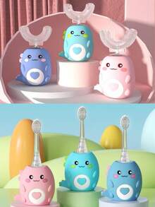 U-Shaped Electric Toothbrush Set, Smart Timer, 3 Cleaning Modes, 360° Auto Brushing, 2 Replaceable Brush Heads, IPX7 Waterproof, Cartoon Dinosaur Design, USB Rechargeable, Suitable As Christmas, Thanksgiving, Birthday Gift For Family And Friends - Multicolor - View 12