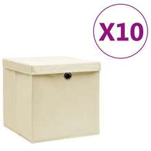 Boîtes de rangement vidaXL avec couvercles, lot de 10, 28 x 28 x 28 cm, couleur crème - Beige - Voir 1