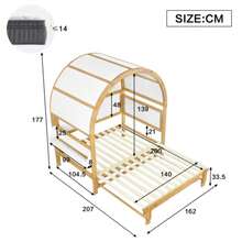 Extendable Arched Roof Bed, Sliding Bed, Children's Bed, Daybed, Small Side Shelf, Pine+MDF, White+Natural, 140x200cm - White - View 2