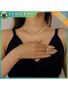 Women's Necklace And Earrings Set With Alloy Pendant For Weddings And Brides, Vintage 2-In-1 Jewelry Set - dorado - Ver 3