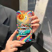 1PC Phone Case ,  Rainbow Sun Moon Van Flowers , Stylish Phone Case, Phone Decoration, All-around Lens Protection, Creative Small Gift, Funny Gift for Boys and Girls - Negro - Ver 5
