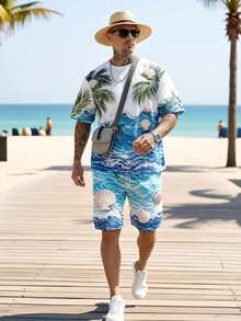 Men's Summer Vacation Style Short Sleeve T-Shirt And Shorts Set - Multicolor - View 2
